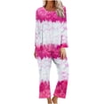 thumbnail image 1 of Miluxas Women Pajamas Fashion Print Sleepwear Round Neck Long Sleeve Top Long Pants Loungewear Set Purple L(L), 1 of 5