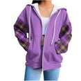 thumbnail image 1 of Miluxas Women Plaid Hooded Drawstring Sweatshirt Long Sleeve Hoodie Jacket Casual Loose Zipper Tops with Pocket Purple L(L), 1 of 6