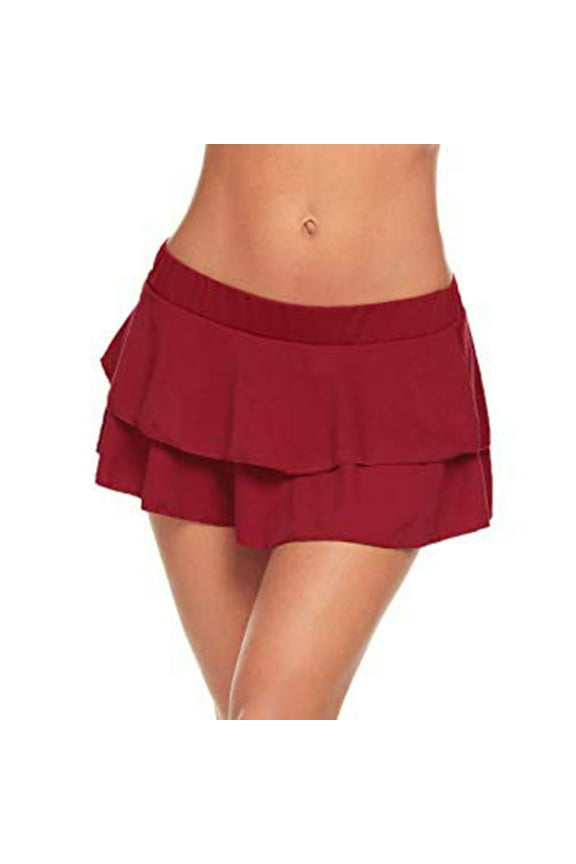 Women Pleated Mini Skirt Solid Ruffle Lingerie Skirts Red 12(XXL)