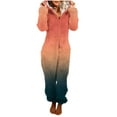 thumbnail image 1 of Miluxas Women Plush Hooded Jumpsuit Fuzzy Pajamas Gradient Color Long Sleeve Zipper Cute Winter Warm Onesie Rompers Orange M(M), 1 of 6