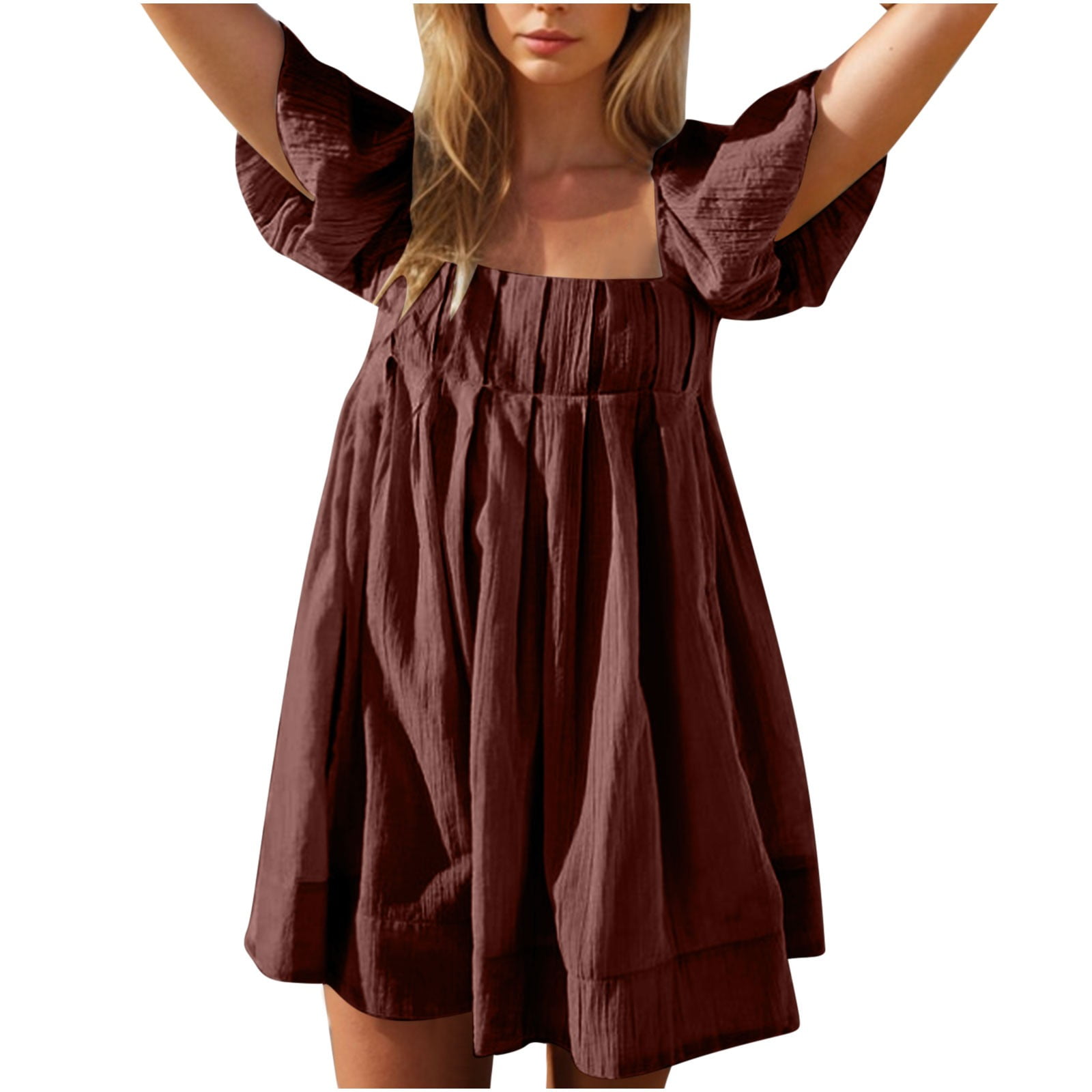 Summer Puff Sleeve Open Back Mini Dress