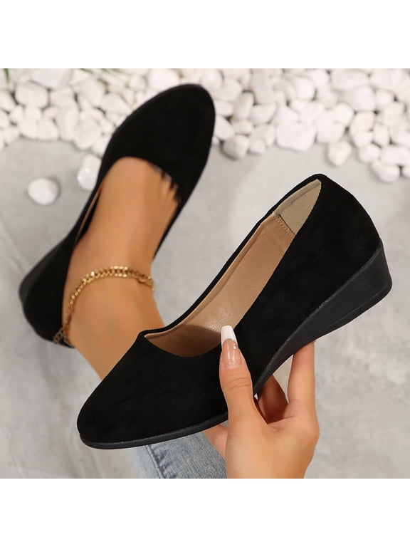 Women Pumps Low Chunky Rounded Toe Heels Healed Dress Pumps Elegant Wedges Working Shoes Black 9(42)