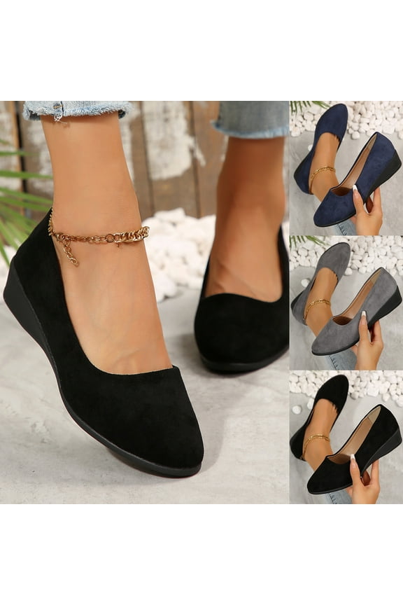 Women Pumps Low Chunky Rounded Toe Heels Healed Dress Pumps Elegant Wedges Working Shoes Navy 9.5(43)