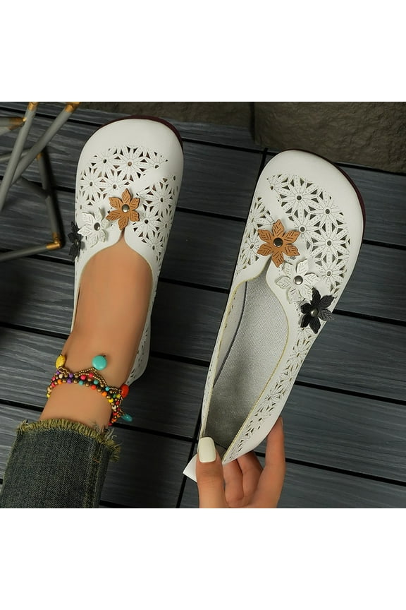 Women Round Toe Flats Comfortable Flat Shoes for Women Dressy Slip-ons Loafers White 6.5(38)