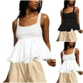 thumbnail image 1 of Miluxas Women Ruffle Bubble Hem Tank Top Sleeveless Square Neck Backless Pleated Solid Color Going Out Crop Cami Tops White S(S), 1 of 7