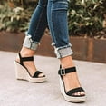 thumbnail image 1 of Miluxas Women'S Wedge Sandals Platform , Ankle Strap Wedge Sandals Open Toe Casual Summer Straw Woven Classic Wedge Sandals Black 8.5(41), 1 of 7