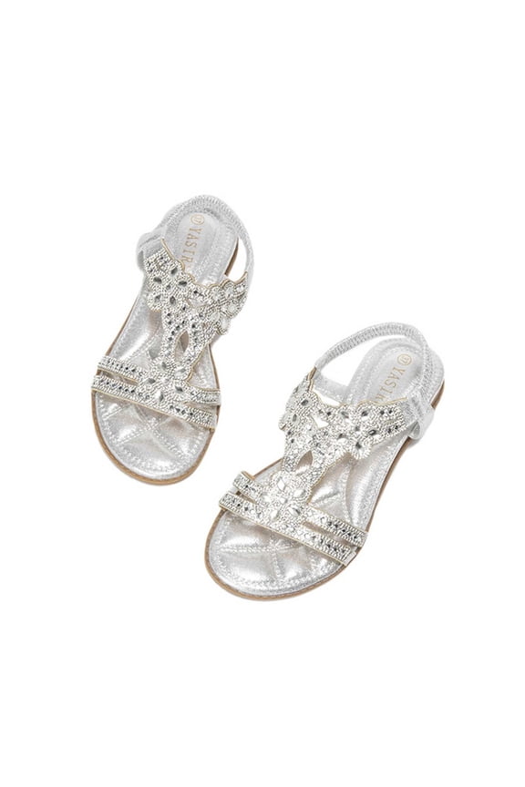 Women Sandals Rhinestone Dressy Casual Summer flat flip flops Comfortable Sandals Silver 4.5(35)