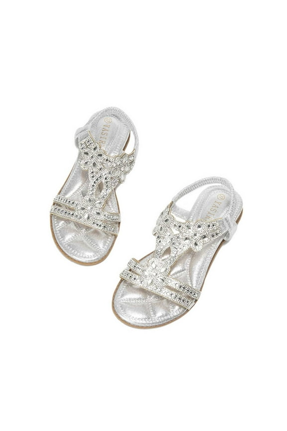 Women Sandals Rhinestone Dressy Casual Summer flat flip flops Comfortable Sandals Silver 8.5(41)