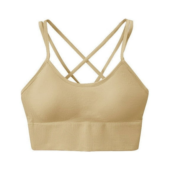 Miluxas Women Seamless Sports Bra Wirefree Yoga Bra with Removable Pads On Beige 4(S)