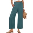 thumbnail image 1 of Miluxas Women Smocked Waist Ruffle Hem Pant Summer Wide Leg Pants Solid Versatile Business Casual Pant with Pockets Mint Green, 1 of 7