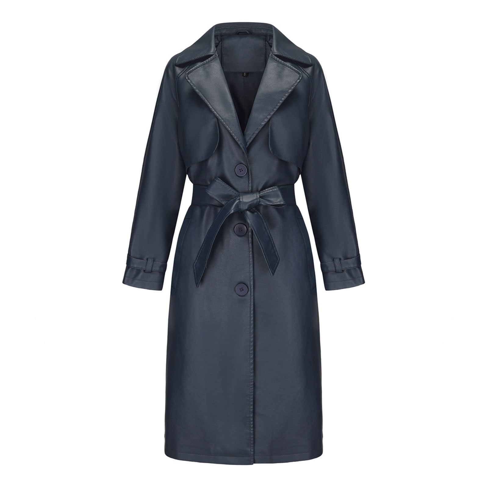 Classic Long Sleeve Trench, Fluffy Ladies Overcoat, Cotton Buckle Long Black Coat main image 0