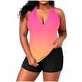 thumbnail image 1 of Miluxas Women Two Piece Swimsuit Fashion Gradient Color Swim Tank Top Built in Bra Bathing Suit with Shorts Modest Swimwear Hot Pink, 1 of 7