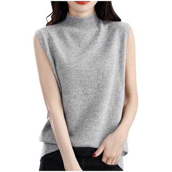 Miluxas Women Vest Mock Neck Thin Casual Sleeveless Pullover office Lady Sweater Tops Gray XXL(XXL)