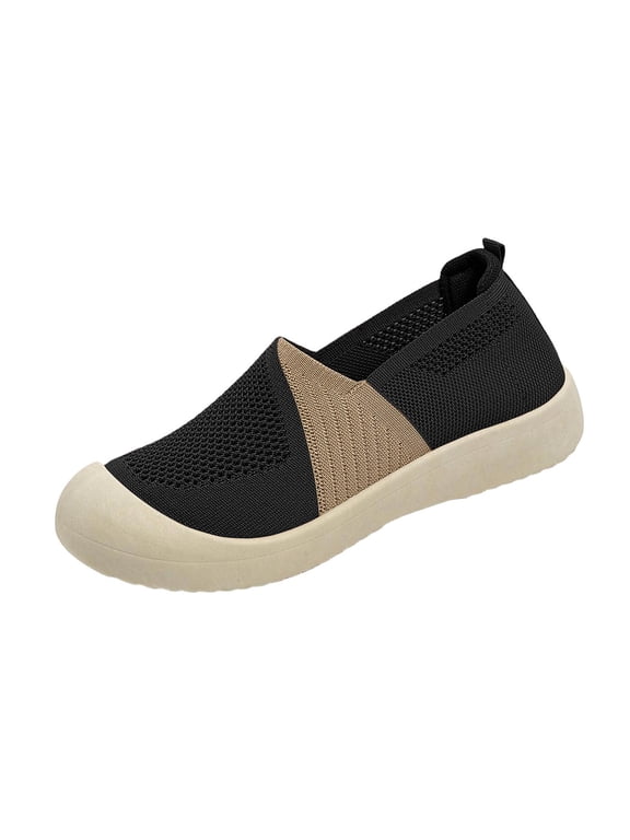Women Walking Shoes Casual Slip On Sneakers Knit Outdoor Lightweight House Shoes Loafers Flat Breathable Fly-Knitted Upper Black 7.5(40)