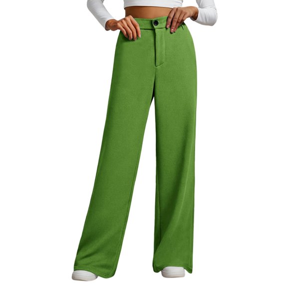 Miluxas Women Wide Leg Dress Pants High Waisted Button Zip Business Casual Trousers Versatile office Work Pants with Pockets