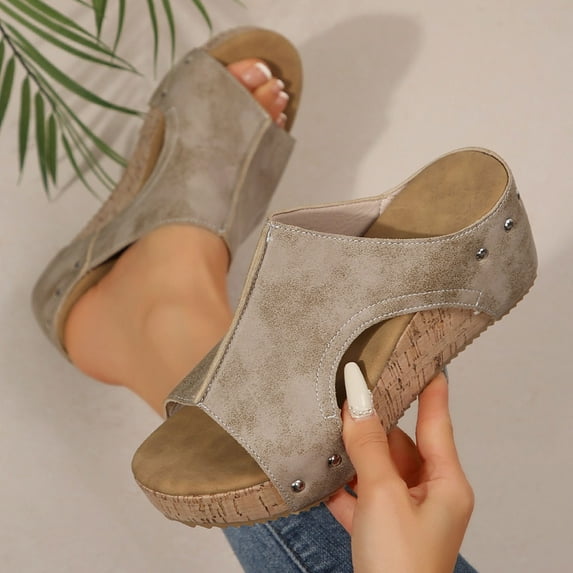 Miluxas Women Width Wedge Sandals Spring Summer Corkys Shoes Casual Dressy Platform Sandals Khaki 7.5(40)