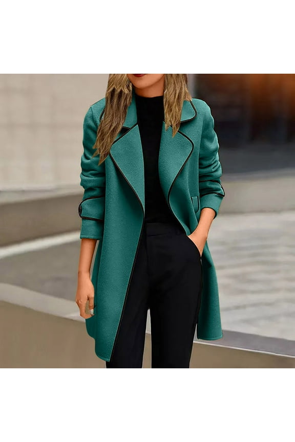 Women Winter Wool Blend Camel Mid-Long Coat Notch Lapel Jacket Outwear Green 14(XXXL)