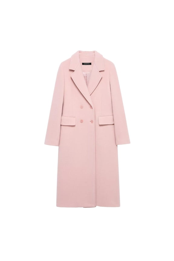 Women Wool Coat Peacoat Jacket Thick Loose Double Breasted Pea Coat Woolen Winter Overcoat Pink S(S)