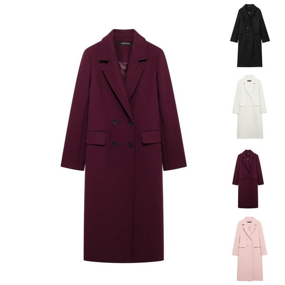 Miluxas Women Wool Coat Peacoat Jacket Thick Loose Double Breasted Pea Coat Woolen Winter Overcoat Wine XS(XS)