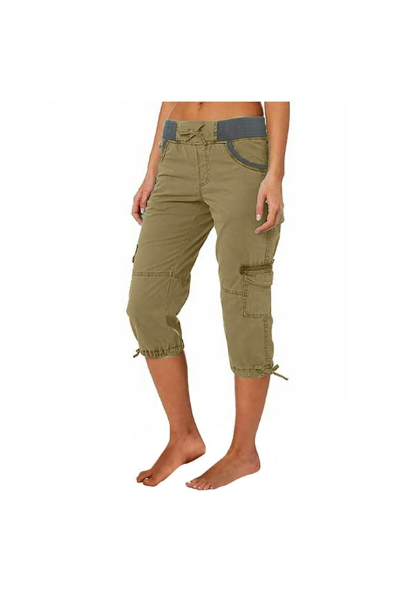 Women's 15" Long Shorts Below the Knee Capri Hiking Cargo Shorts Lightweight Quick Dry Elastic Waist Yellow 10(XL)