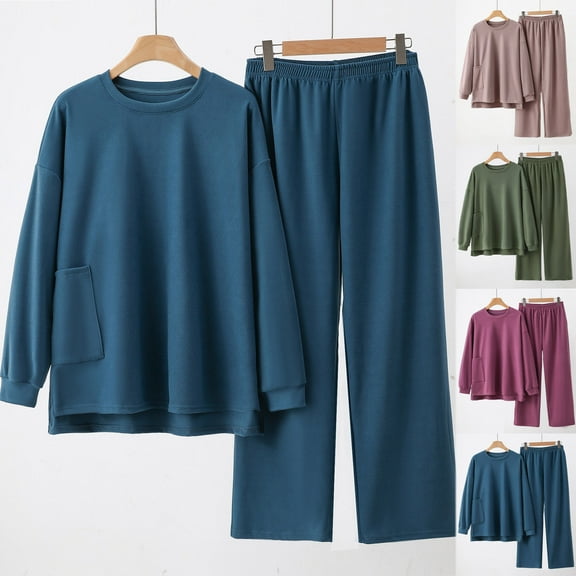 Miluxas Women's 2 Piece Lounge Pajama Sets Outfits Wide Leg Tracksuit Comfy Loungewear Fashion Sweatsuit Purple 10(XL)