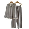 thumbnail image 1 of Miluxas Women's 2 Piece Lounge Sets Oversized U Neck Long Sleeved Top Wide Leg Pants Matching Cozy Knit Set Gray Free Size, 1 of 5
