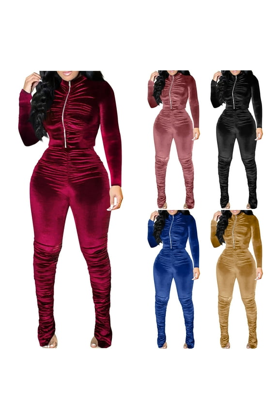 Women's 2 Piece Matching Lounge Sets Fall Fashion Outfits Long SLeeve Top Wide Leg Pants Sweat Suits Wine XL(XL)