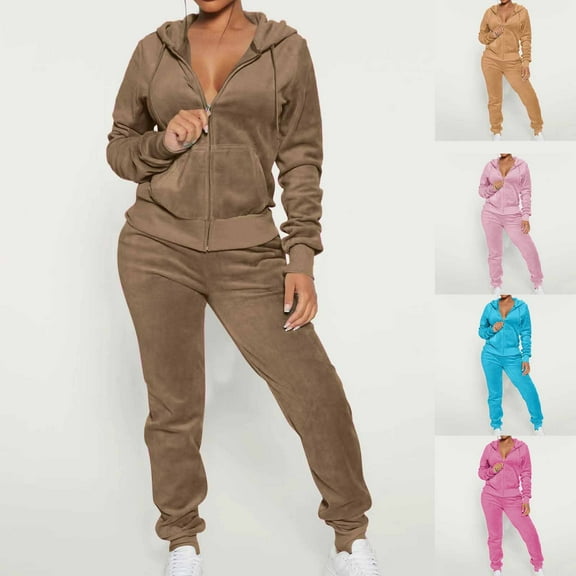 Miluxas Women's 2 Piece Outfit Lounge Set Trendy Long Sleeve Zipper Hoodies Loose Pants Sets Matching Loungewear Pink 10(XL)