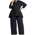 thumbnail image 1 of Miluxas Women's 2 Piece Outfits Sweatsuit Set Plus Size Long Sleeve Lapel Zipper Top Wide Leg Pants Tracksuits Solid Casual Set Black XL(XL), 1 of 4