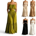 thumbnail image 1 of Miluxas Women's 2 Piece Set Spaghetti Strap Crop Tank Top and High Waisted Tiered Ruffle Maxi Skirts Casual Summer Outfit for Beach Vacation White, 1 of 6