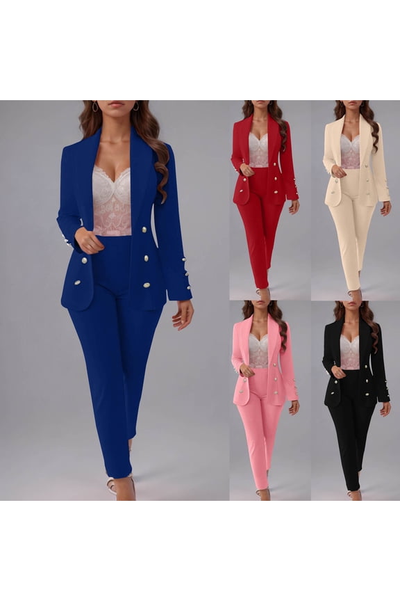 Women's 2 Piece Suit Lapel Button Cardigan Slim Fit Business office Work Blazer Pants Fashion Solid Set Red 10(XL)