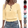thumbnail image 1 of Miluxas Women's 3/4 Sleeve Solid Color Casual Tops Solid Color V Neck Loose Fit Shirts Yellow XL(XL), 1 of 8