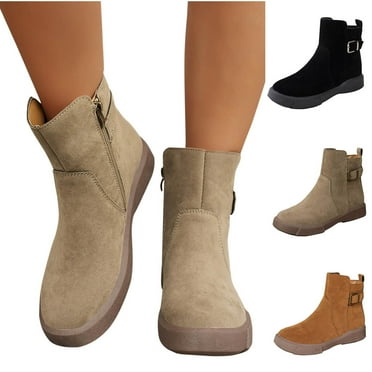 Miluxas Women's Ankle Boots Clearance Chunky Low Heel Fashion Round Toe Buckle Booties Khaki 9(42)