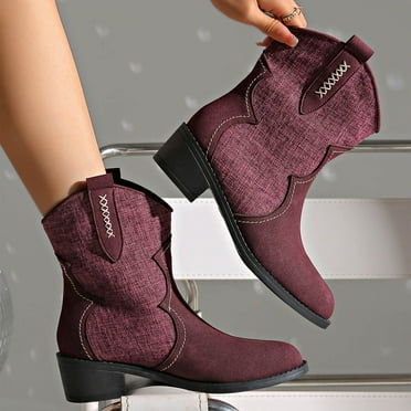 Miluxas Women's Ankle Boots Clearance, Classic Comfortable Platform Boots Wine 9.5(43)