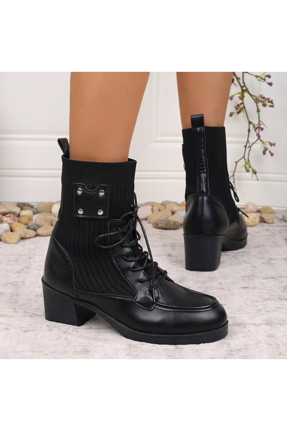 Women's Ankle Boots Low Heel, Lace up Fashion Combat Booties Black 9(42)
