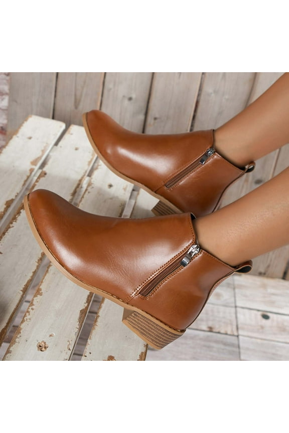 Women's Ankle Boots Short Chelsea Booties for Women Low Heel with Zip Brown 8.5(41)