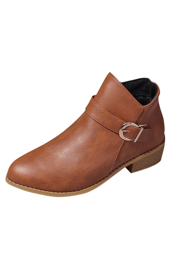 Women's Ankle Boots Low Chunky Heel Round Toe Fall Winter Casual Comfortable Short Booties with Side Zipper Brown 5.5(36)