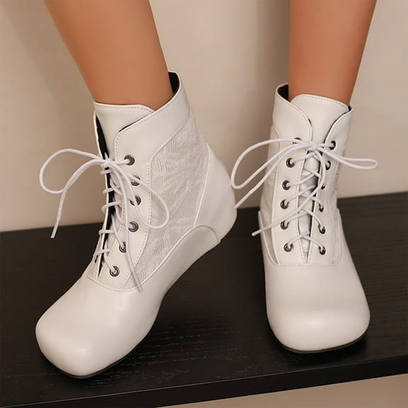 Miluxas Women's Ankle Boots - Mid Calf, Round Toe, Boots with Flat & Lace Up Detail White 6(37)