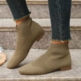 thumbnail image 1 of Miluxas Women's Ankle Boots Pull on Chelsea Slip on Short Square-toe Booties Lady Dress Blazer Skirt Jeans Winter Fall Knit Ankle Boots Khaki 9(42), 1 of 9