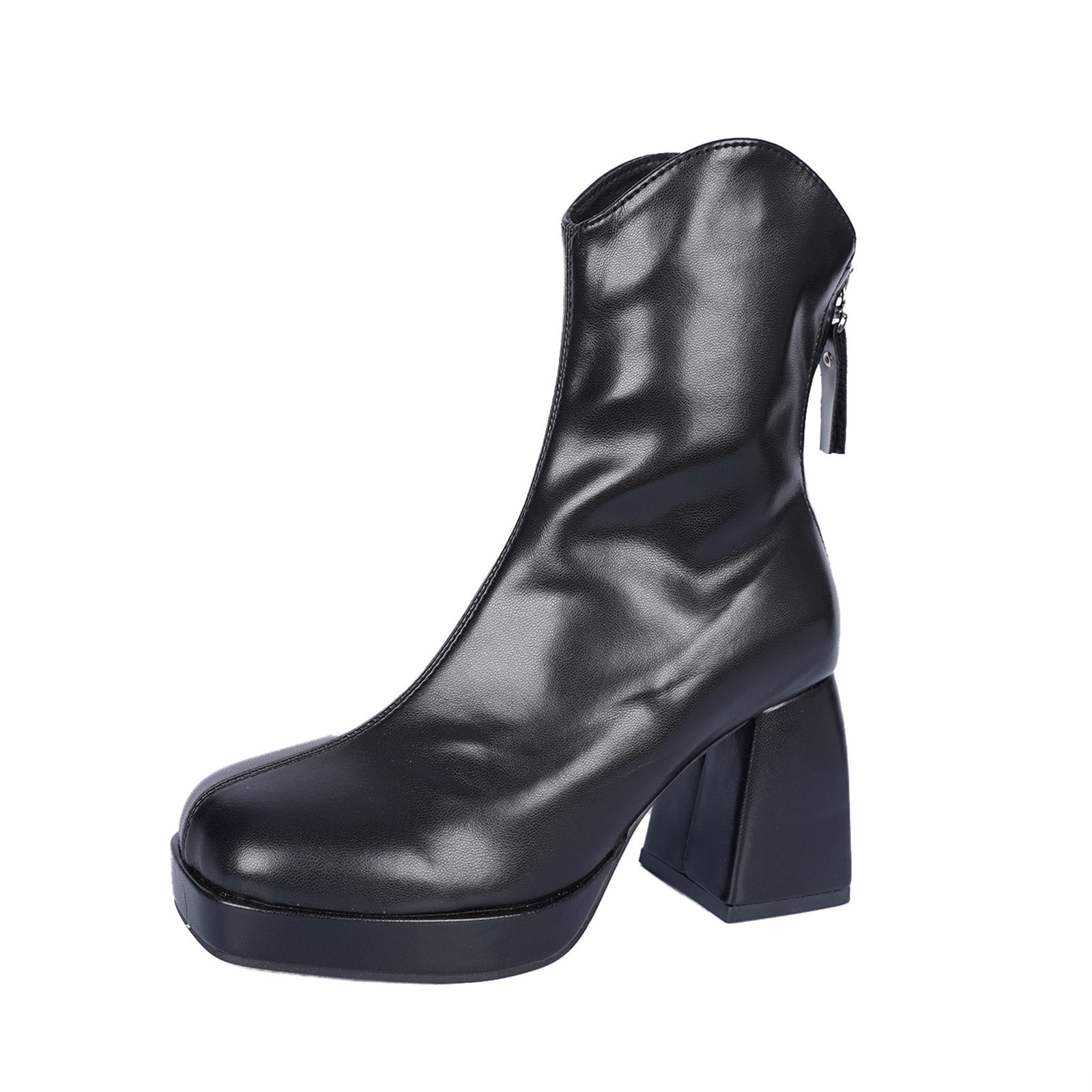 Miluxas Women’s Ankle Chunky High Heeled Boots Round Toe Platform ...