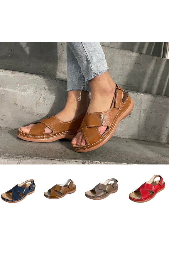 Women's Arch Support Sandals Orthotic Comfortable Walking Sandals Lightweight Athletic Outdoor Hiking Shoes Red 9.5(43)