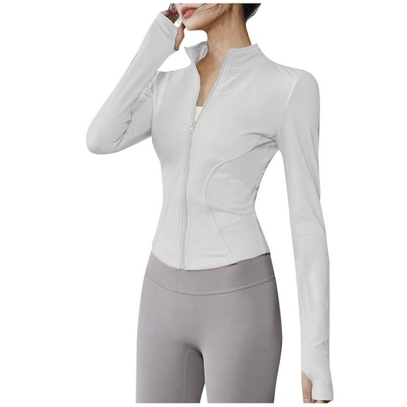 Miluxas Women's Athletic Jackets Cropped Long Sleeve Workout Tops Yoga Zip up Jackets Gym Tops Golf Shirts White XXL(XXL)