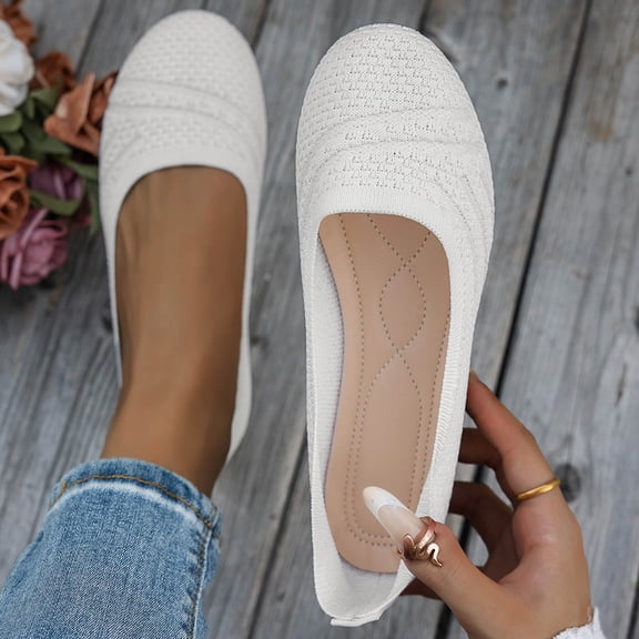 Miluxas Women's Ballet Flat Dressy Casual Knit Shoes Round Toe Women Mesh Flats White 7.5(40)
