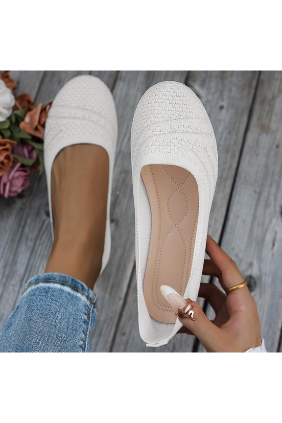 Women's Ballet Flat Dressy Casual Knit Shoes Round Toe Women Mesh Flats White 7.5(40)