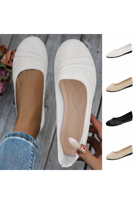Women's Ballet Flat Dressy Casual Knit Shoes Round Toe Women Mesh Flats White 9.5(43)