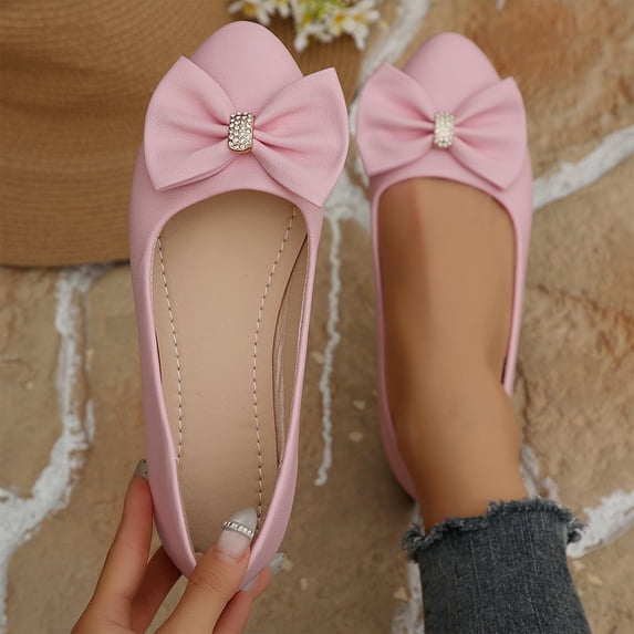 Miluxas Women's Ballet Flat Shoes Bowknot Flats Round Toe Wedding Flats Pink 6(37)