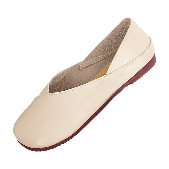 Miluxas Women’s Ballet Flat Shoes Dress Shoes Retro Solid Color Round Toe Slip on Ballerina Flats for Woman Low Wedge Comfort Soft Beige 9.5(43)