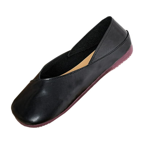 Miluxas Women’s Ballet Flat Shoes Dress Shoes Retro Solid Color Round Toe Slip on Ballerina Flats for Woman Low Wedge Comfort Soft Black 6.5(38)