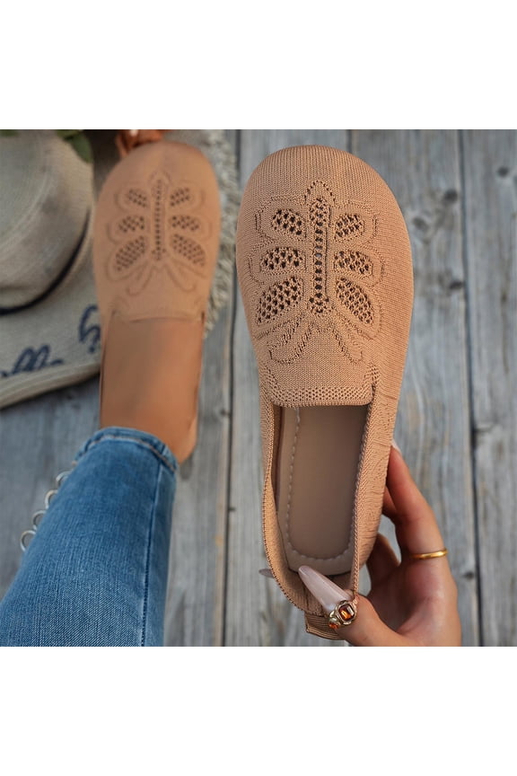 Women’s Ballet Flat Shoes Knit Dress Shoes Round Toe Slip On Ballerina Flats for Woman Low Comfort Soft Shoes Khaki 9(42)