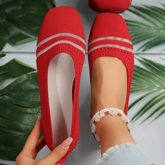 Miluxas Women’s Ballet Flat Shoes Round Toe Knit Slip On Ballerina Walking Flats Dress Shoes for Women Red 7(39)